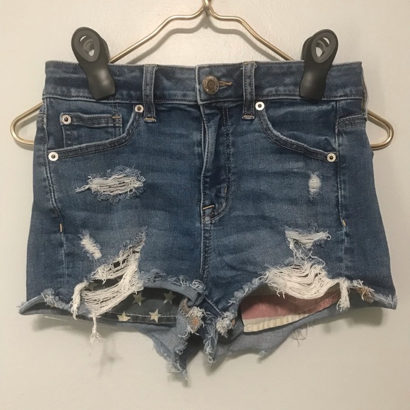 American Eagle Outfitters Pants - American Eagle Distressed Hi-Rise American Flag Jean Shorts